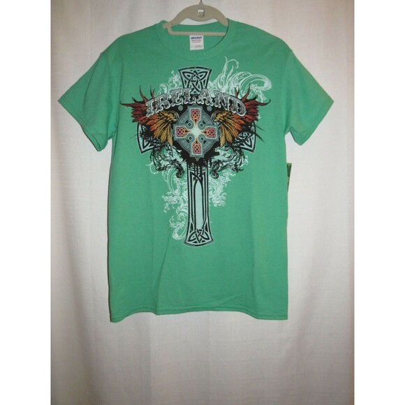 Gildan Green Ireland Cross Cotton Blend Tee Shirt Men's Size Small - Picture 3 of 5